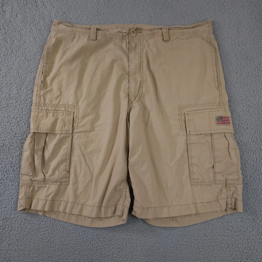 VTG‎ Polo Jeans Company Shorts Mens 38 Khaki Cargo Utility Military Flag 90s Y2K